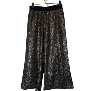 Piper & Scoot Black & Silver Sequins Wide Leg Cropped Statement Pants Women Sz S